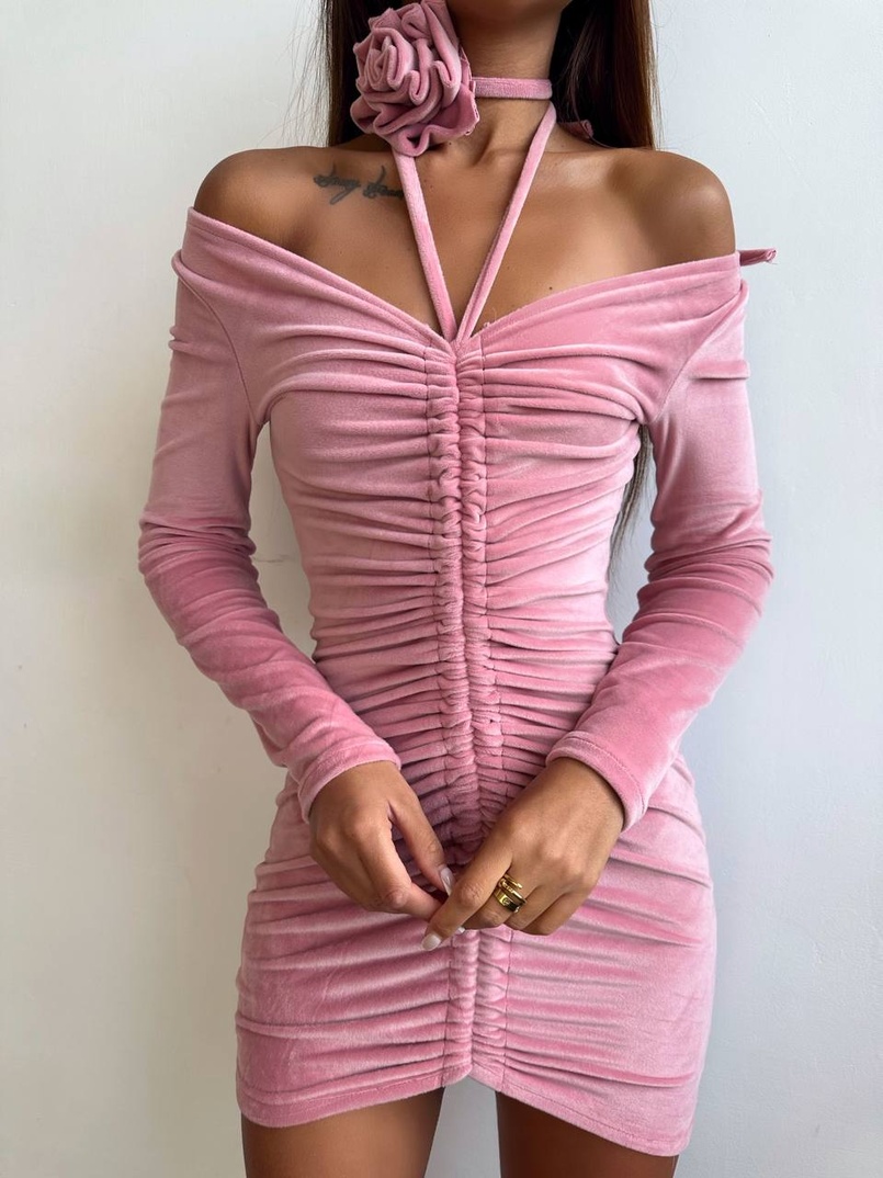 Оксамитова сукня  із зав'язкою на шию з трояндою | PUSHKA SHOP