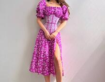 Сукня міді з розрізом в квітковий принт + прозорий корсет  Сукня міді з розрізом в квітковий принт + прозорий корсет  | PUSHKA SHOP