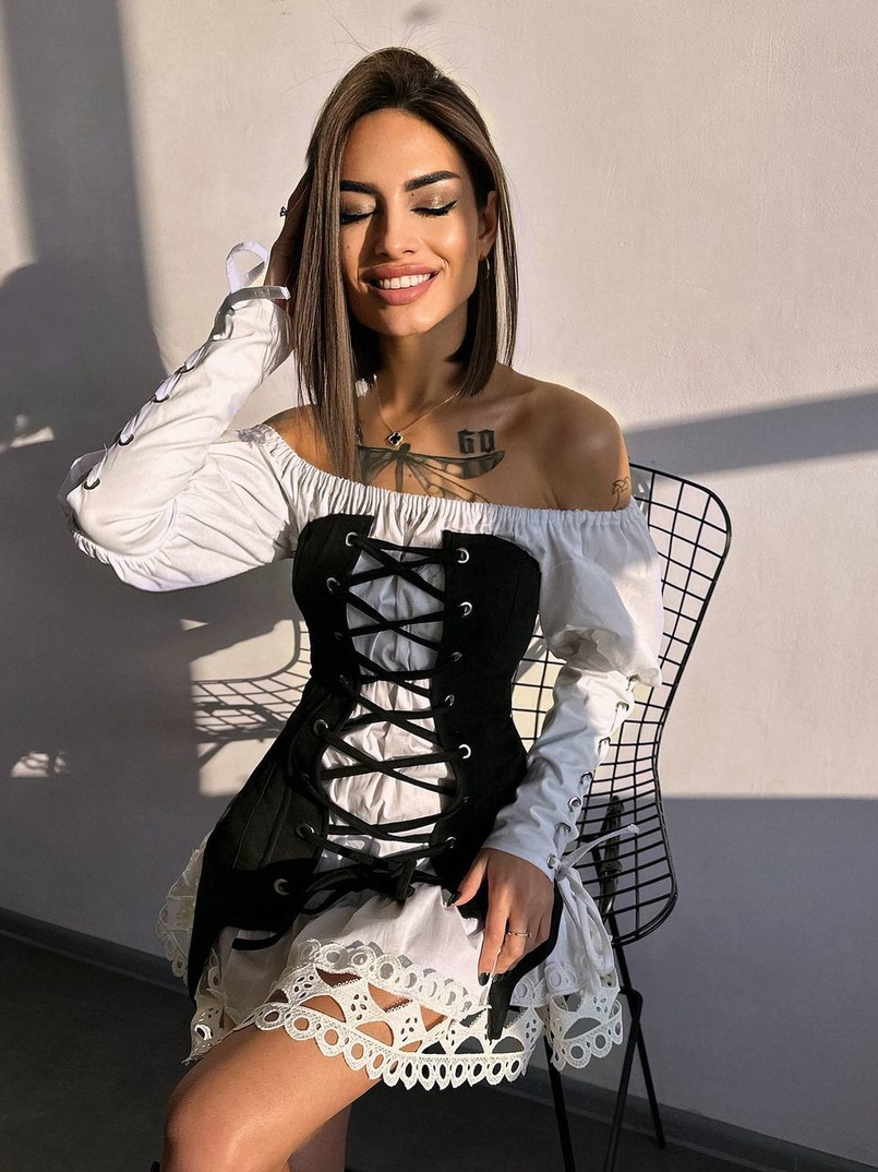 Комплект: сукня декорована мереживом + корсет  Комплект: сукня декорована мереживом + корсет  | PUSHKA SHOP