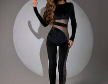 Оксамитовий комбінезон із сіткою зі стразами  | PUSHKA SHOP