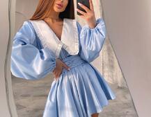 Сукня з коміром та об'ємними рукавами з широким поясом Сукня з коміром та об'ємними рукавами з широким поясом | PUSHKA SHOP