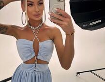 Атласна сукня максі із шнуром зі стразами  Атласна сукня максі із шнуром зі стразами  | PUSHKA SHOP