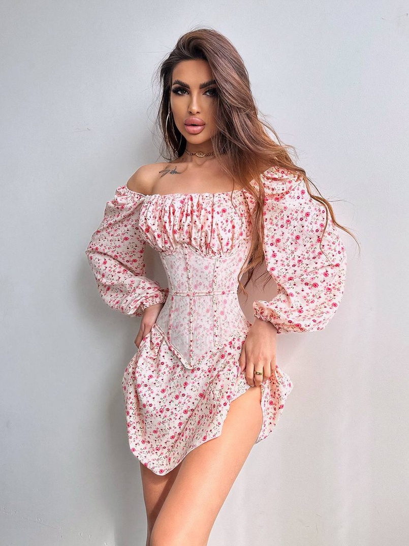 Сукня міні в квітковий принт + прозорий корсет  | PUSHKA SHOP