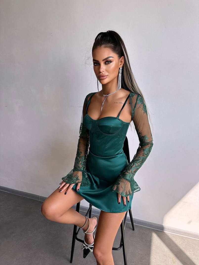 Атласна корсетна сукня-бюстьє + мереживне болеро Атласна корсетна сукня-бюстьє + мереживне болеро | PUSHKA SHOP