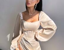 Атласний комплект: корсет + спідниця максі з драпіруванням Атласний комплект: корсет + спідниця максі з драпіруванням | PUSHKA SHOP