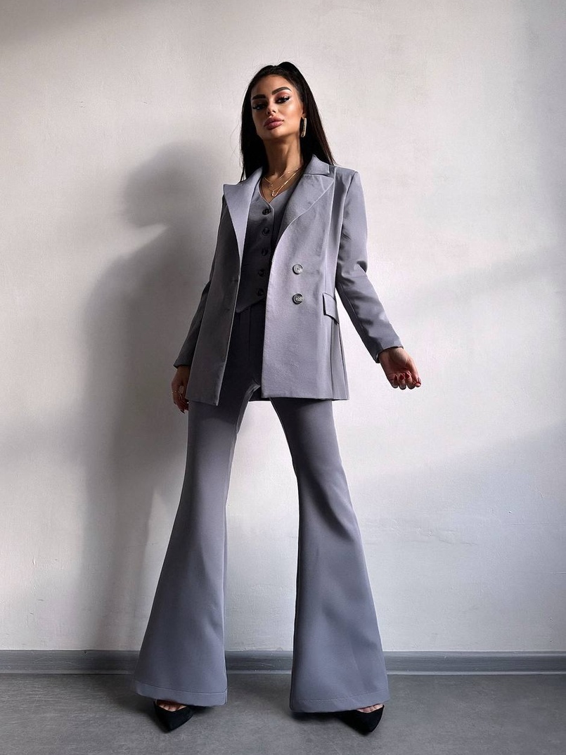 Костюм: піджак на підкладці, штани кльош+ жилет  Костюм: піджак на підкладці, штани кльош+ жилет  | PUSHKA SHOP