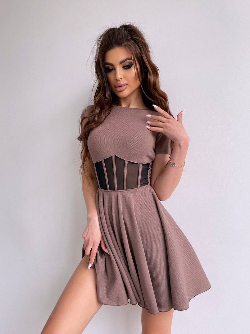 Сукня-міні  з елементами корсету  та спідницею солнцем Сукня-міні  з елементами корсету  та спідницею солнцем | PUSHKA SHOP