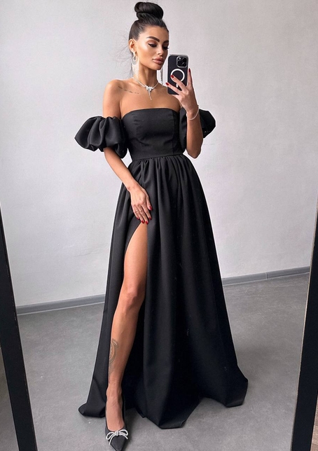 Сукня максі  з розрізом на спідниці та об’ємними рукавами  | PUSHKA SHOP