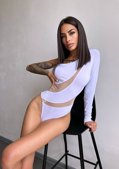 Боді на одне плече із вставками сітки | PUSHKA SHOP