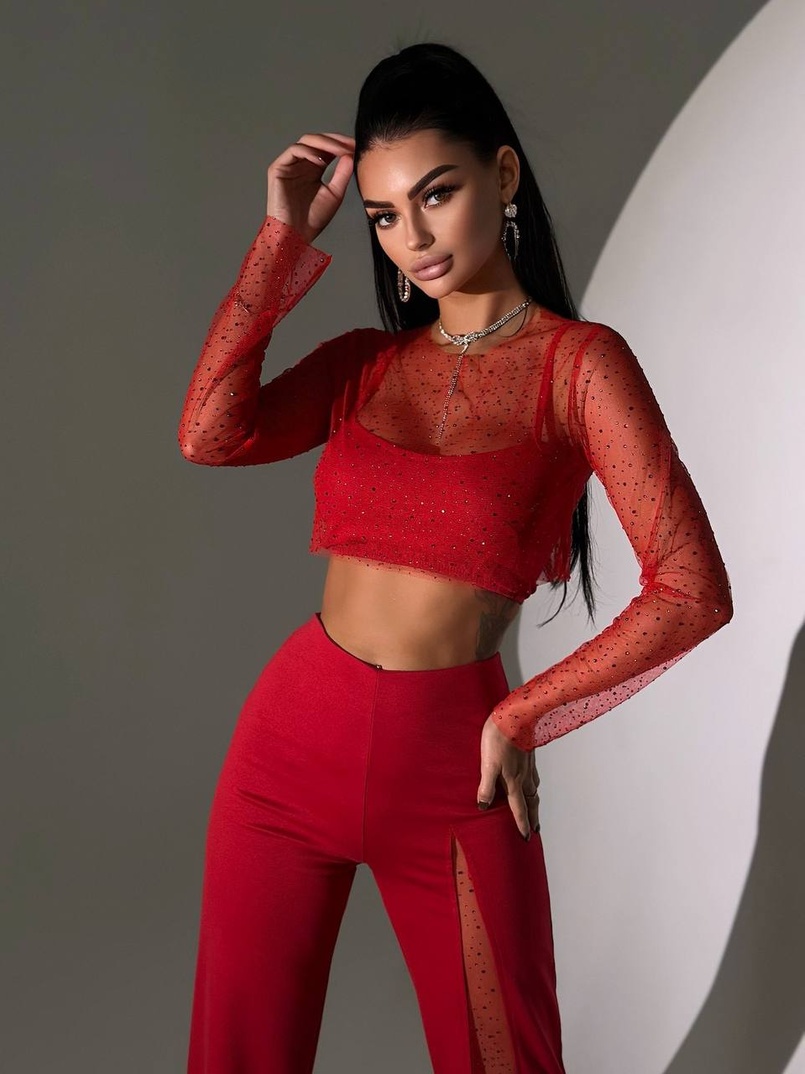 Комплект: топ + штани із сіткою зі стразами  | PUSHKA SHOP