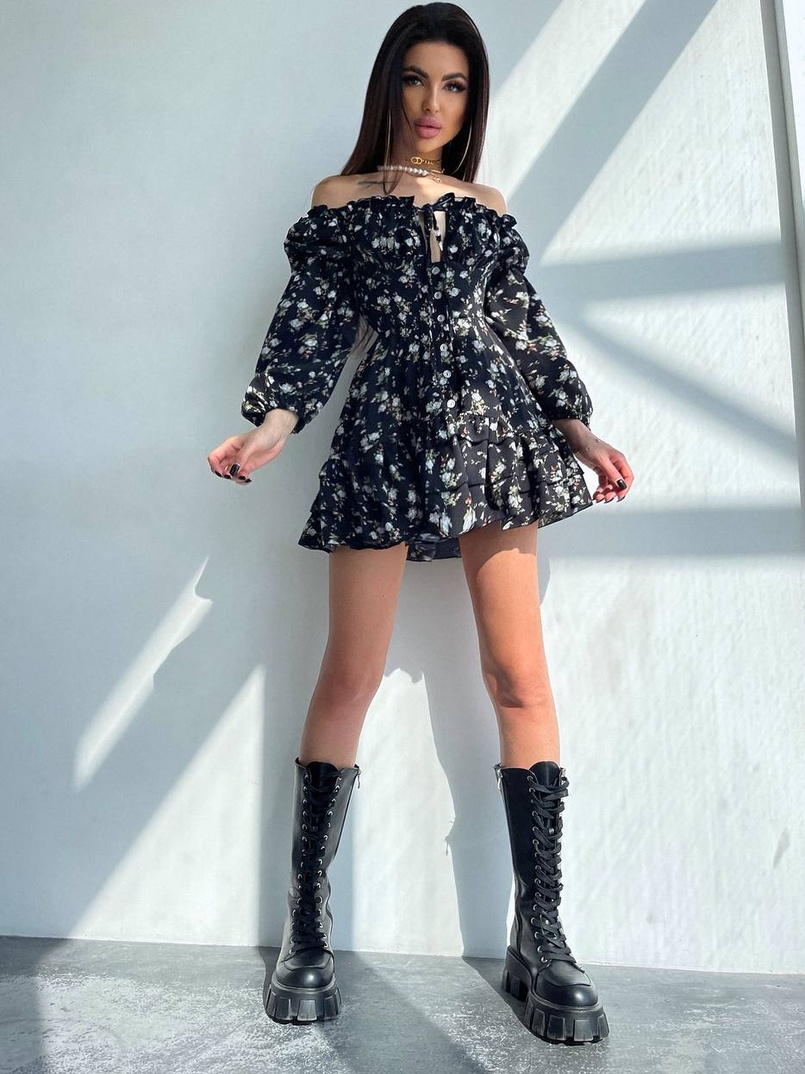 Сукня з квітковим принтом з воланами на ґудзиках  Сукня з квітковим принтом з воланами на ґудзиках  | PUSHKA SHOP