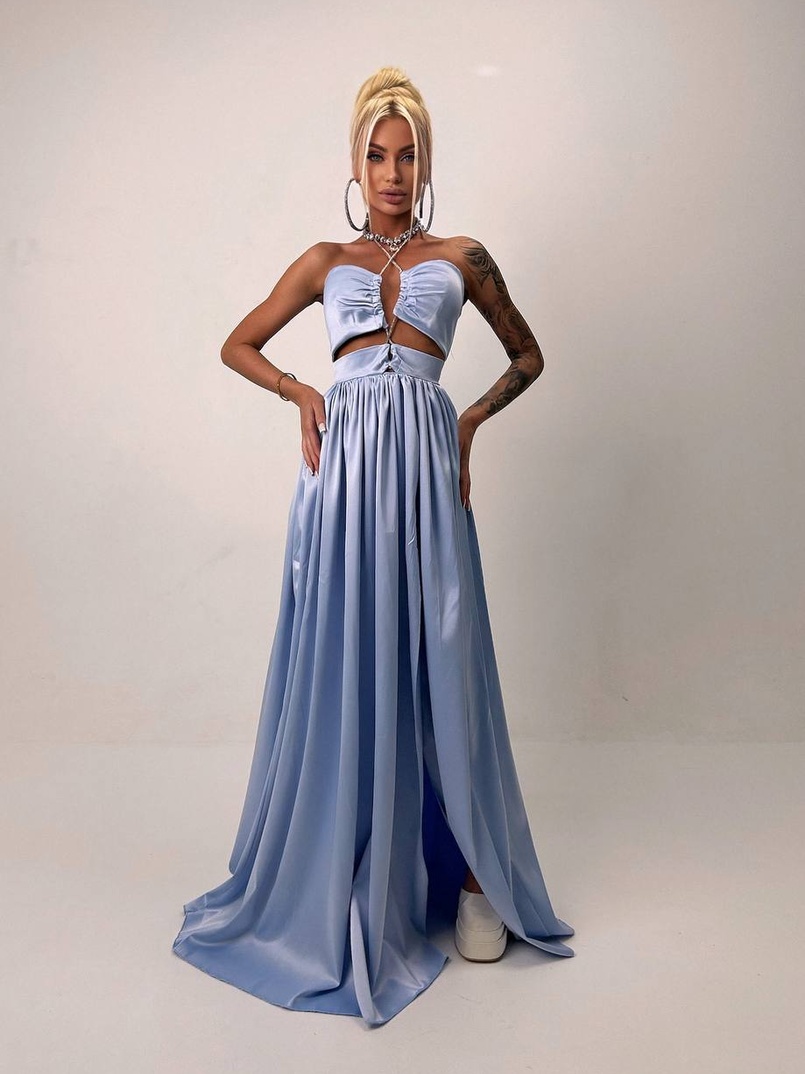 Атласна сукня максі із шнуром зі стразами  Атласна сукня максі із шнуром зі стразами  | PUSHKA SHOP