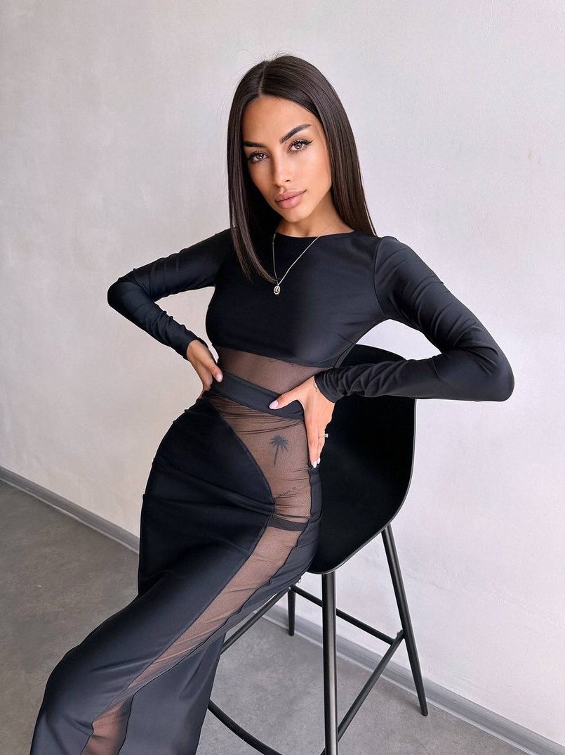 Сукня міді  із вставками сітки  Сукня міді  із вставками сітки  | PUSHKA SHOP