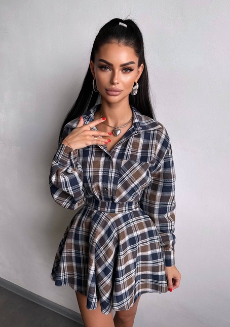 Комплект: сорочка + спідниця у клітинку  | PUSHKA SHOP