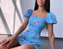 Сукня- міні у квітковий принт зі шнурівкою на спинці  Сукня- міні у квітковий принт зі шнурівкою на спинці  | PUSHKA SHOP