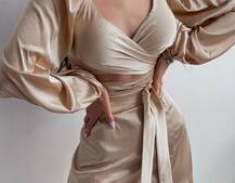 Шелковый комплект: топ с завязками на талии + юбка миди с разрезом  | PUSHKA SHOP