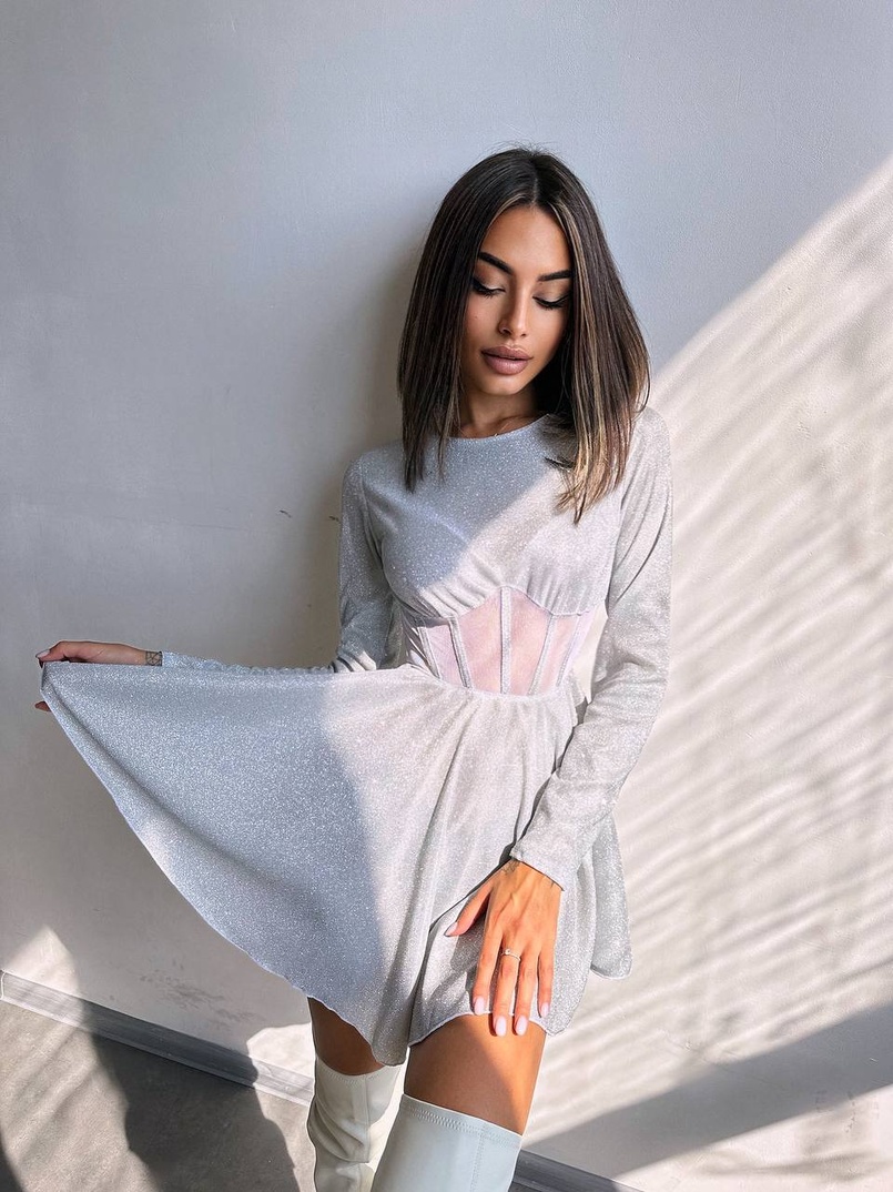 Приталена блискуча сукня з корсетною вставкою та пишною спідницею-сонцем | PUSHKA SHOP