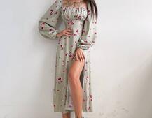 Сукня міді з розрізом в квітковий принт + прозорий корсет  | PUSHKA SHOP