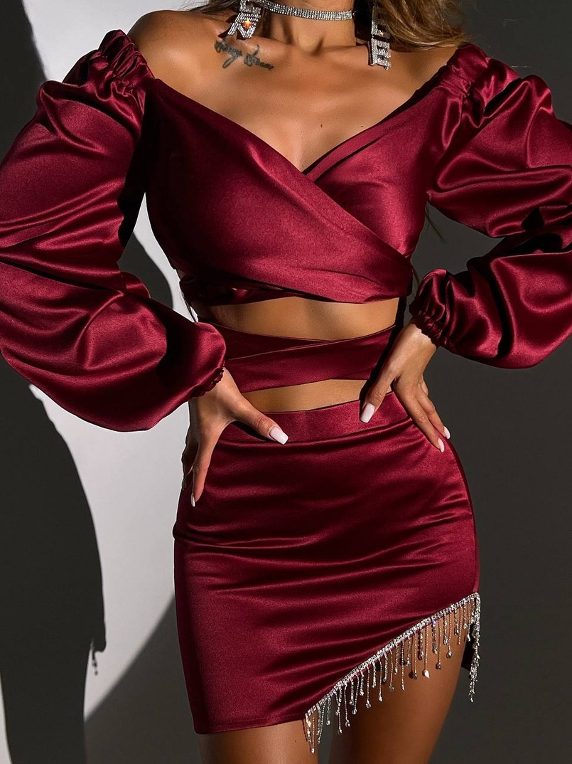 Атласний комплект, бахромою зі стразами  Ручна робота, прикраса пришита  Атласний комплект, бахромою зі стразами  Ручна робота, прикраса пришита  | PUSHKA SHOP