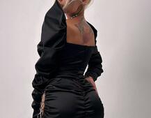 Сукня міні з драпіруванням, декорована стразами  | PUSHKA SHOP