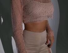 Комплект: топ + штани із сіткою зі стразами  Комплект: топ + штани із сіткою зі стразами  | PUSHKA SHOP