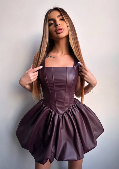 Корсетна сукня з еко-шкіри зі спідницею-балоном | PUSHKA SHOP