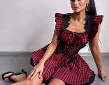 Сукня в клітинку декорована мереживом  Сукня в клітинку декорована мереживом  | PUSHKA SHOP