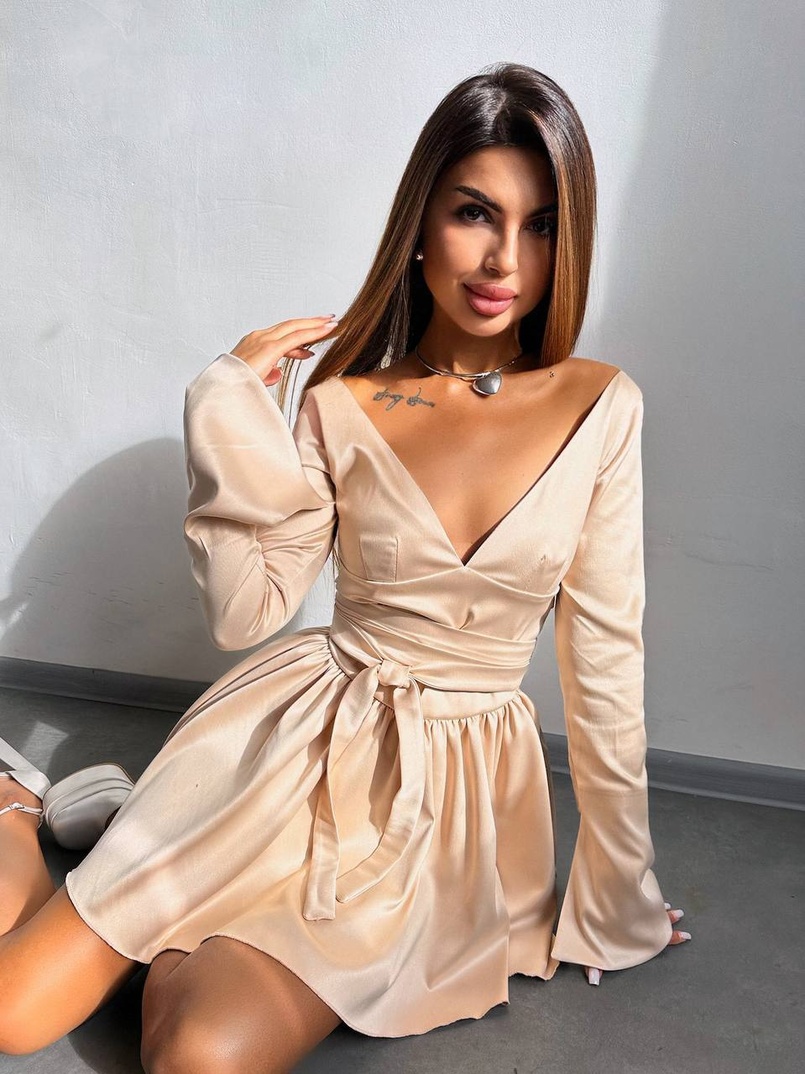 Атласна корсетна сукня  з пишною спідницею та зав‘язками на талії | PUSHKA SHOP