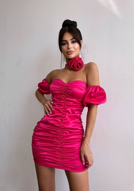 Сукня - міні з драпіруванням та трояндою-чокером | PUSHKA SHOP