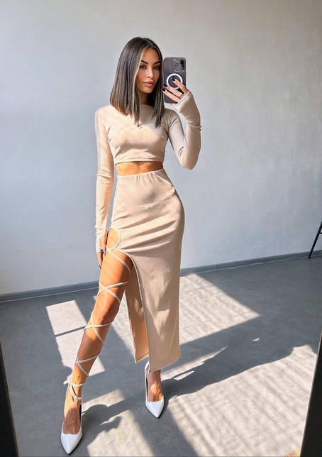 Комплект: топ + спідниця із зав‘язками на ніжку  | PUSHKA SHOP