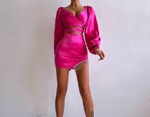 Атласний комплект, декорований бахромою зі страз Атласний комплект, декорований бахромою зі страз | PUSHKA SHOP