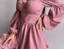 Сукня з квітковим принтом з воланами на ґудзиках  | PUSHKA SHOP