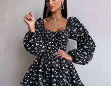 Сукня з квітковим принтом з воланами на ґудзиках  | PUSHKA SHOP