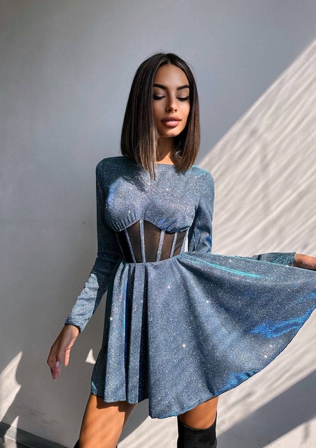 Приталена блискуча сукня з корсетною вставкою та пишною спідницею-сонцем | PUSHKA SHOP