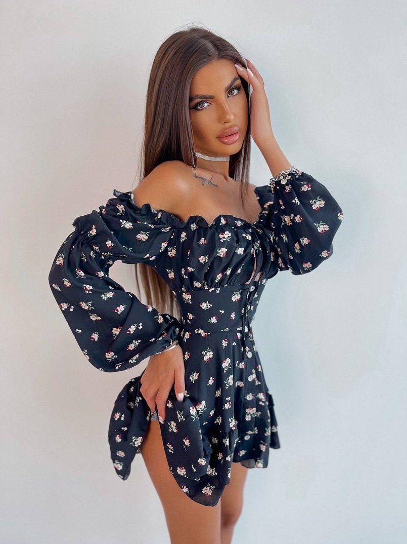 Сукня з квітковим принтом з воланами на ґудзиках  | PUSHKA SHOP