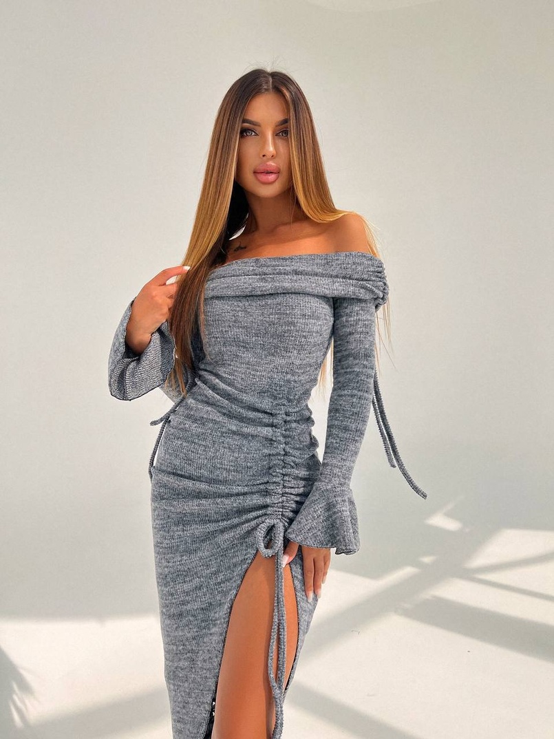 Трикотажна сукня міді з хомутом   | PUSHKA SHOP