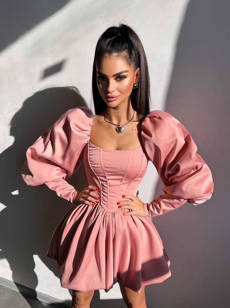 Сукня з обʼємними рукавами та спідницею балоном  Сукня з обʼємними рукавами та спідницею балоном  | PUSHKA SHOP