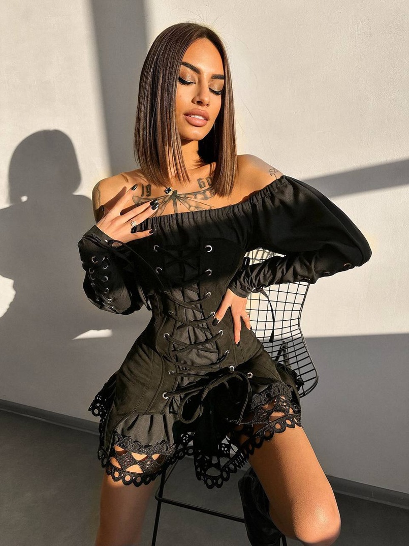 Комплект: сукня декорована мереживом + корсет  Комплект: сукня декорована мереживом + корсет  | PUSHKA SHOP