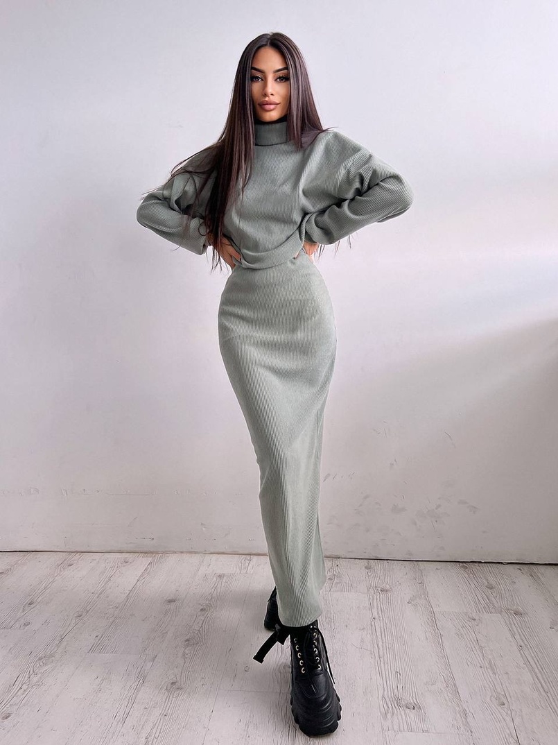 Костюм із теплого трикотажу-рубчика: светр + спідниця Костюм із теплого трикотажу-рубчика: светр + спідниця | PUSHKA SHOP
