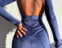 Оксамитова сукня з відкритою спинкою, декорована бахромою зі страз | PUSHKA SHOP