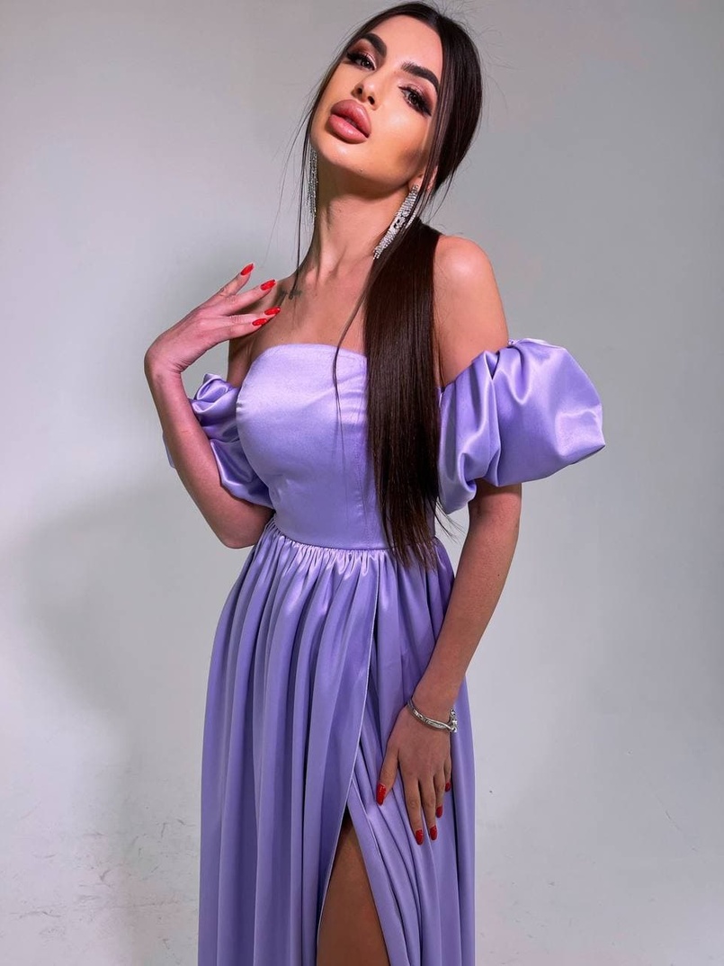 Атласное платье макси с объемными рукавами   Атласное платье макси с объемными рукавами   | PUSHKA SHOP