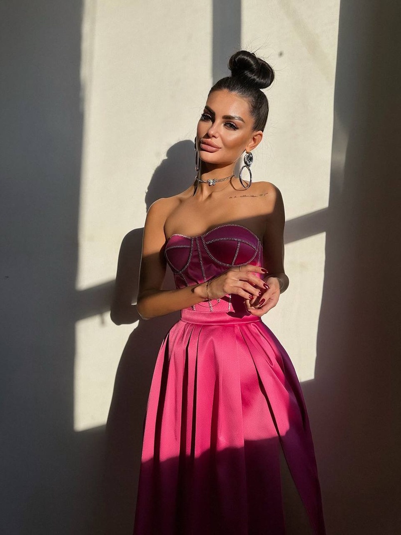 Комплект: корсет-бюстьє , декорований стразами  + спідниця максі з розрізом   Комплект: корсет-бюстьє , декорований стразами  + спідниця максі з розрізом   | PUSHKA SHOP