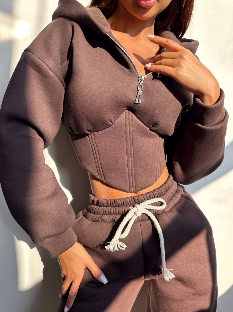 Комплект на флісі : худі з елементами корсету + штани  Комплект на флісі : худі з елементами корсету + штани  | PUSHKA SHOP