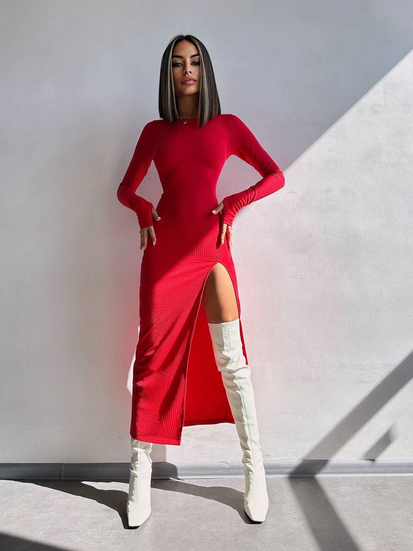 Трикотажна сукня міді зі шнурівкою на спинці  | PUSHKA SHOP