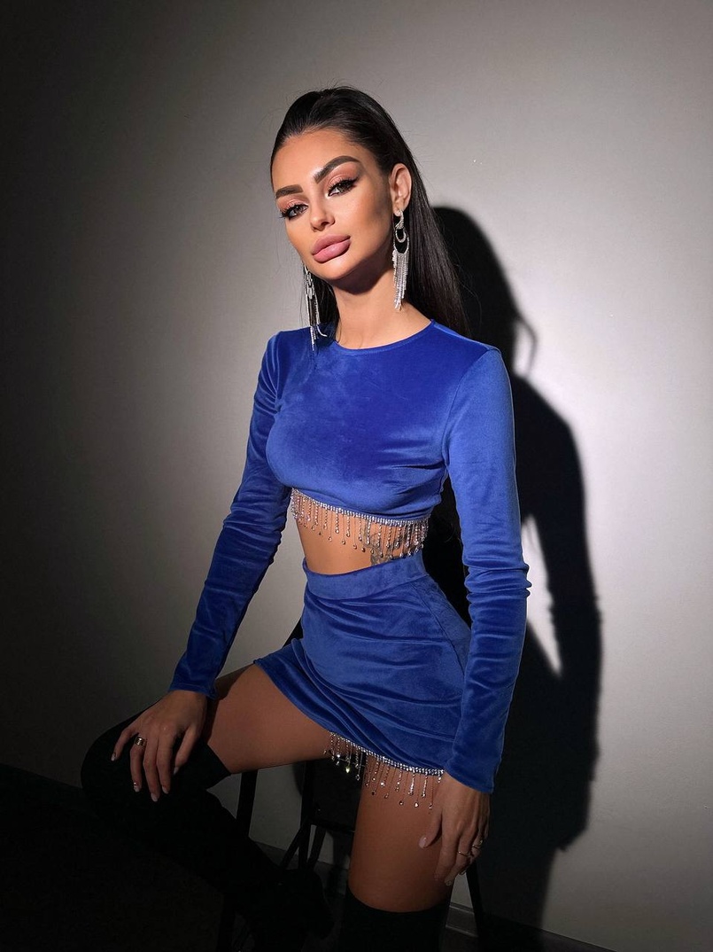 Оксамитовий комплект, декорований бахромою зі страз Оксамитовий комплект, декорований бахромою зі страз | PUSHKA SHOP