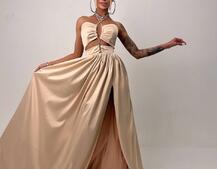 Атласна сукня максі із шнуром зі стразами  Атласна сукня максі із шнуром зі стразами  | PUSHKA SHOP