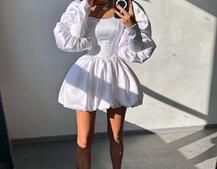 Сукня з обʼємними рукавами та спідницею балоном  Сукня з обʼємними рукавами та спідницею балоном  | PUSHKA SHOP