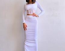 Трикотажний комплект: топ з елементами корсету та спідниця з розрізами  Трикотажний комплект: топ з елементами корсету та спідниця з розрізами  | PUSHKA SHOP