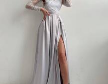 Платье макси с кружевным верхом и разрезом на юбке  | PUSHKA SHOP