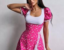 Сукня з квітковим принтом декорована мереживом  Сукня з квітковим принтом декорована мереживом  | PUSHKA SHOP